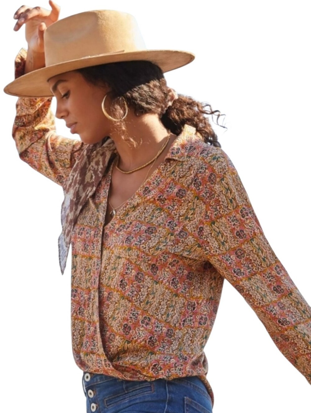 Anthropologie Pilcro Tisha Surplice Blouse Faux Wrap Long Sleeve Small
